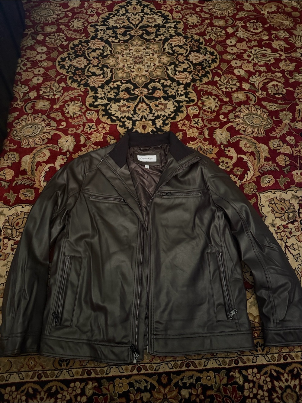 Calvin Klein Men’s Brown Leather Bomber Jacket